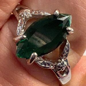 Green Gemstone Silver Tone Ring